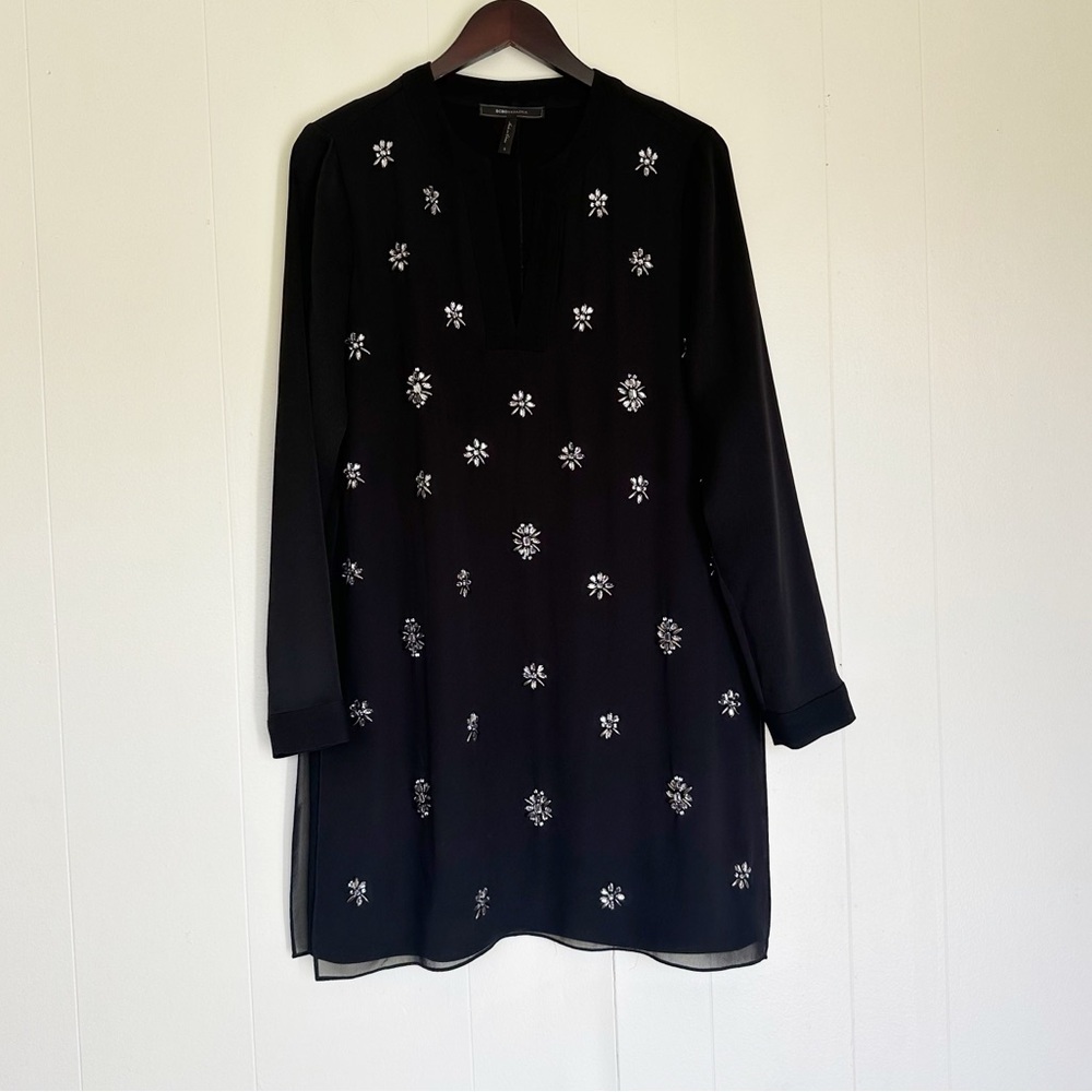 BCBGMAXAZRIA Dyanne Embellished Crystal Tunic Dress Black Small VPX61K22 - Picture 3 of 10